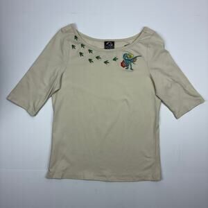 Jurassic World Dino Embroidered Boat Neck Short Sleeve Top Size M Quirky Nerd